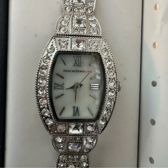 NIB Silver Rhinestone Diamond-Accented Watch